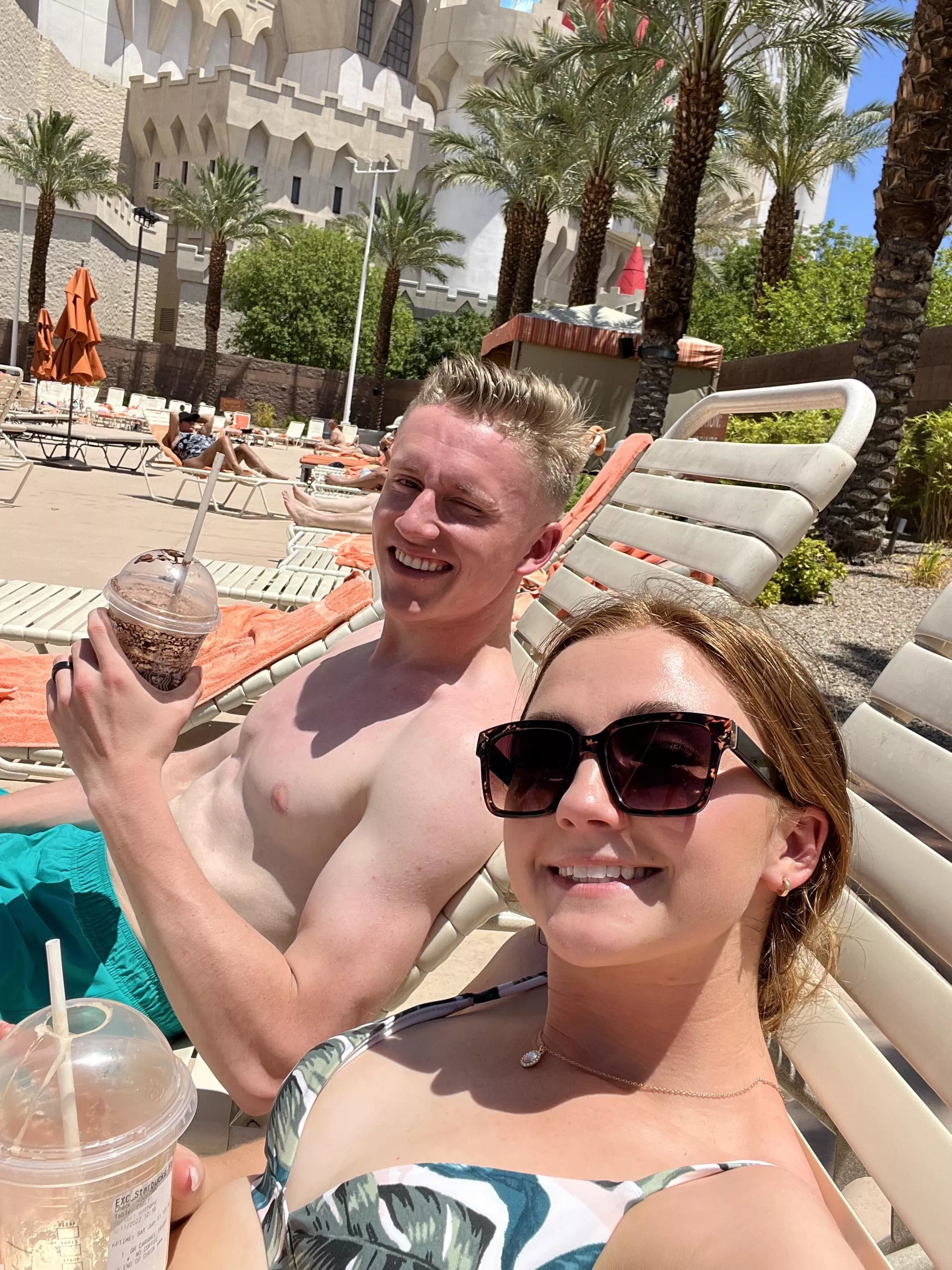 Honeymoon poolside! Sexy wife!