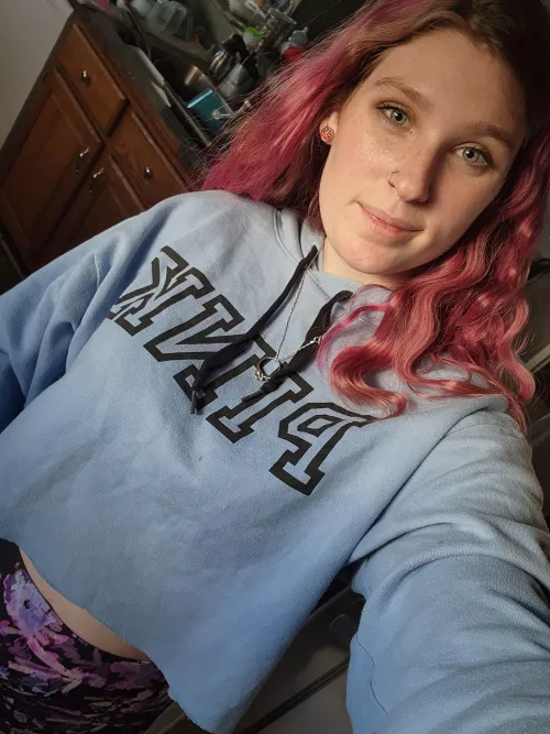 I cut my sweatshirt into a crop top!! i love it!!!