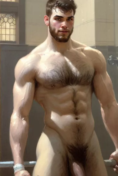 College wrestler shower room