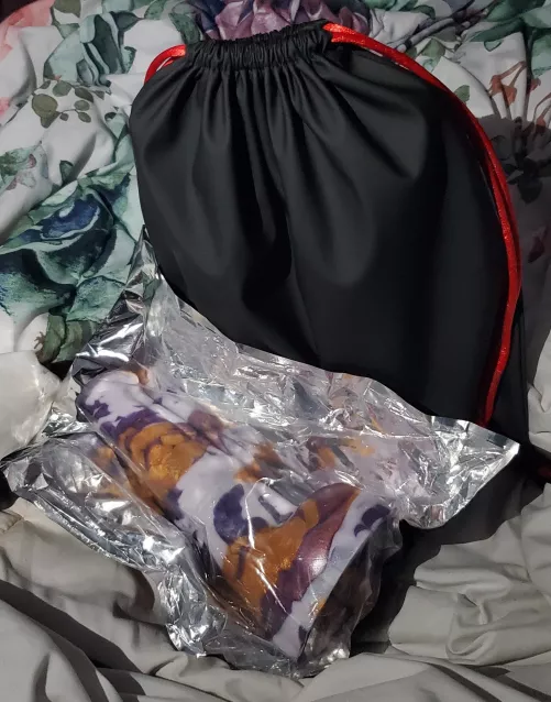 New storage bag -- super soft texture (medium Bumblehooves in front large Kelvin inside)