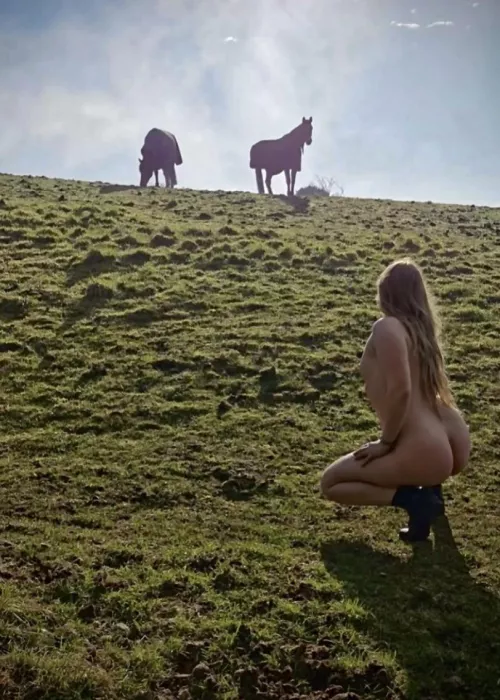 Outside naked with my horses