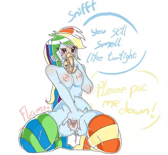 Rainbow dash sniffing fluttershy [panty tf] artist flams