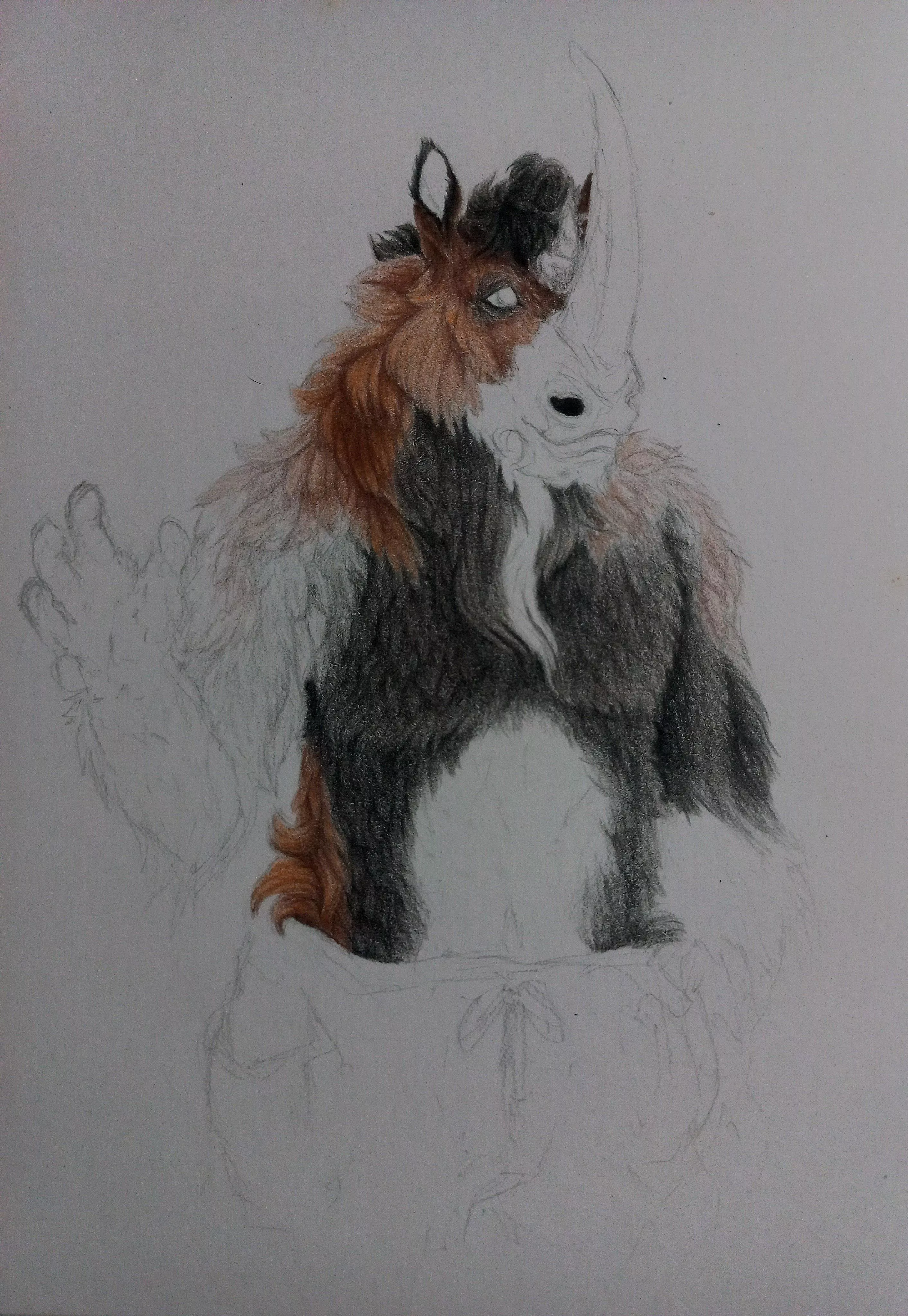 [WiP-OC] Big boy woolly rhino now in colour! *I don't know how to name him*, and am I RUSTED from not painting for so long.