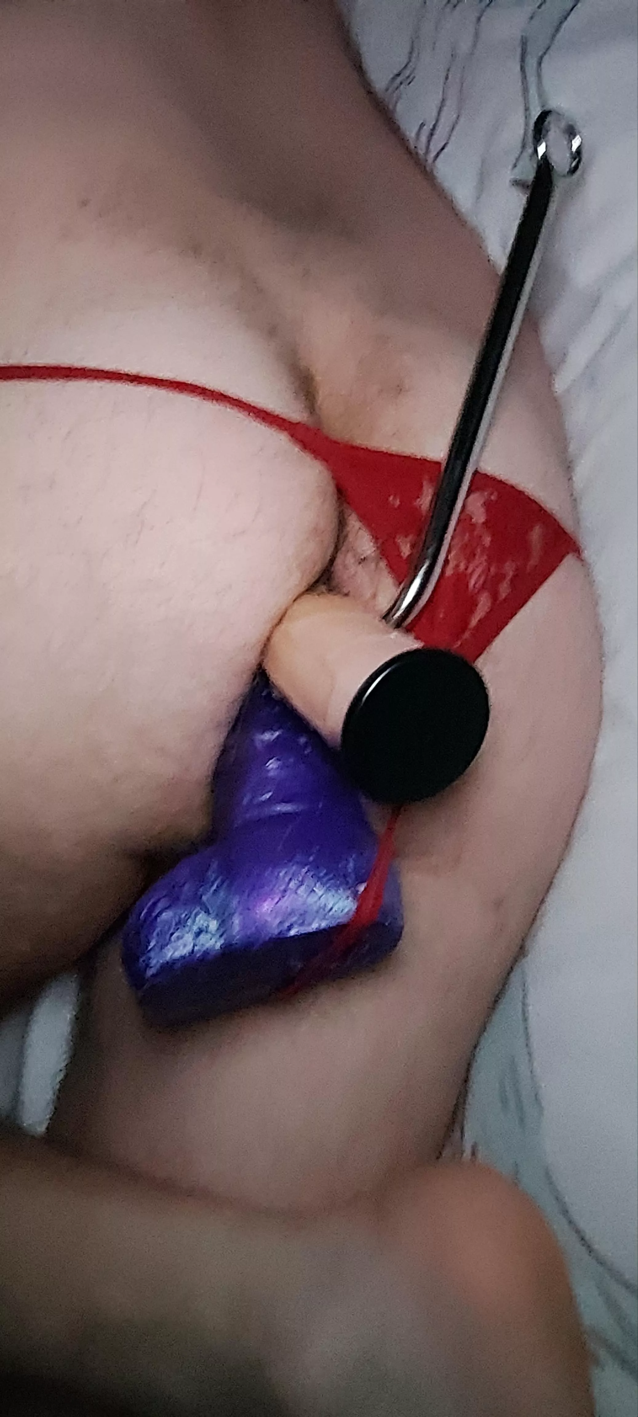 Anal hook and 2 huge dildos in my ass