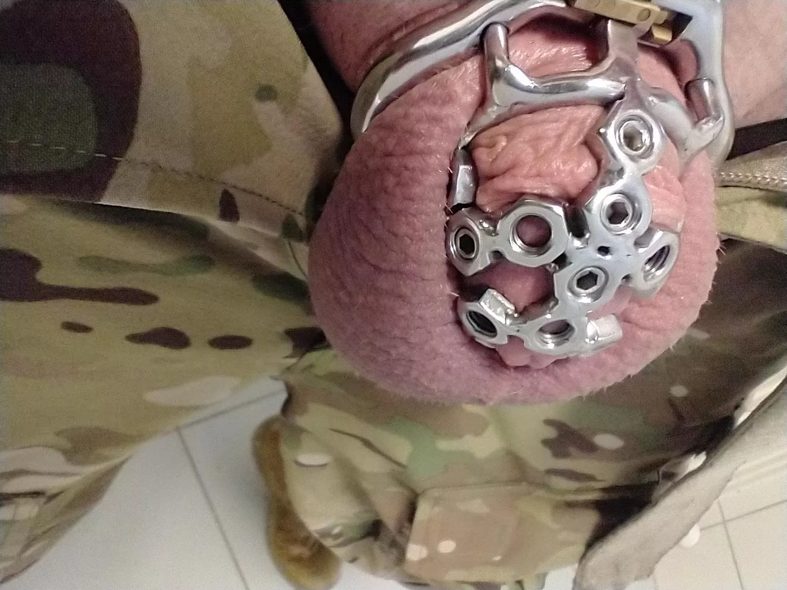 and for today's spike arrangements... The wife decided I should work a 12-hour shift with screws in my cock head 🤷🏼‍♂️ isn't she the best?