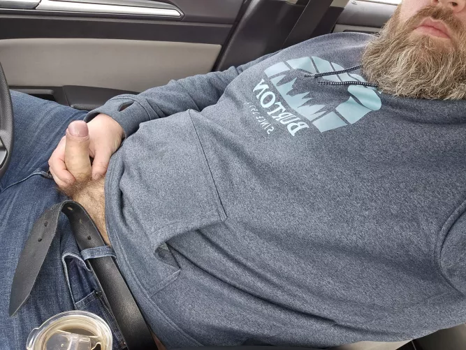 Fun in the car outside work.