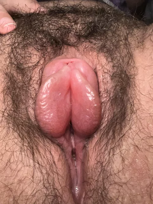 Pumped for an hour until plump and puffy (featuring my bush)