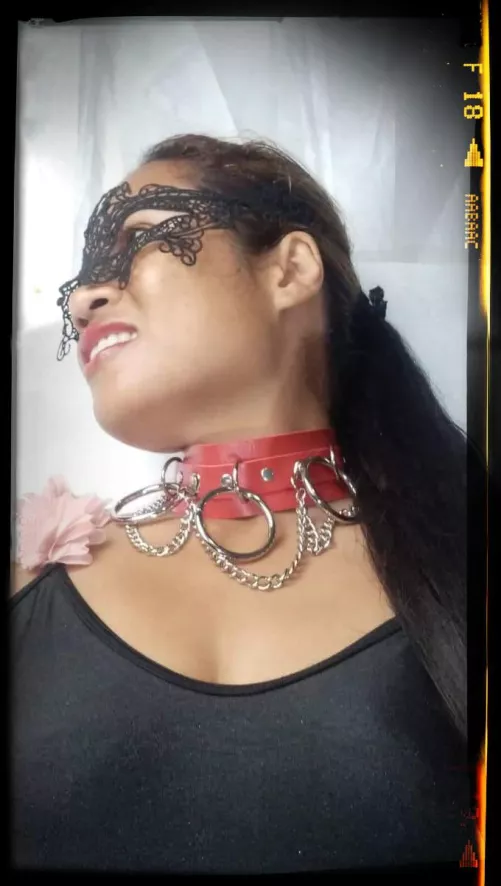 vicky sanchez mature ex Filipina beauty Queen in red leather ringed choker