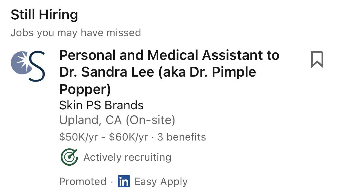 Work for Dr.Pimple Popper- came across this on LinkedIn and I was shocked!!!! I feel like only this group would appreciate this.