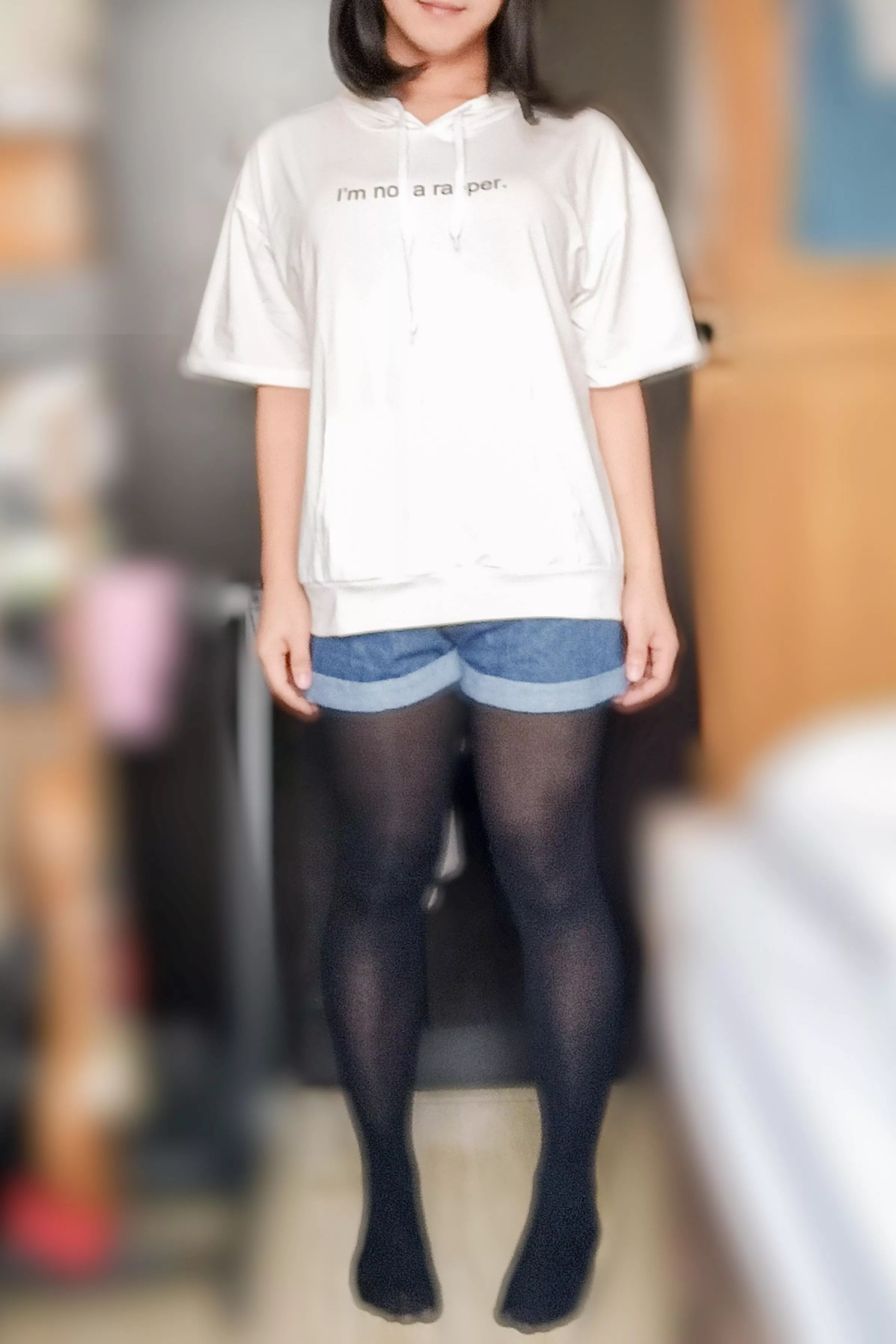 Denim shorts plus black tights feels just right