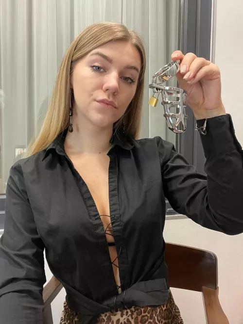 [domme] Now wear your chastity cage, pathetic boy, you are in my power!