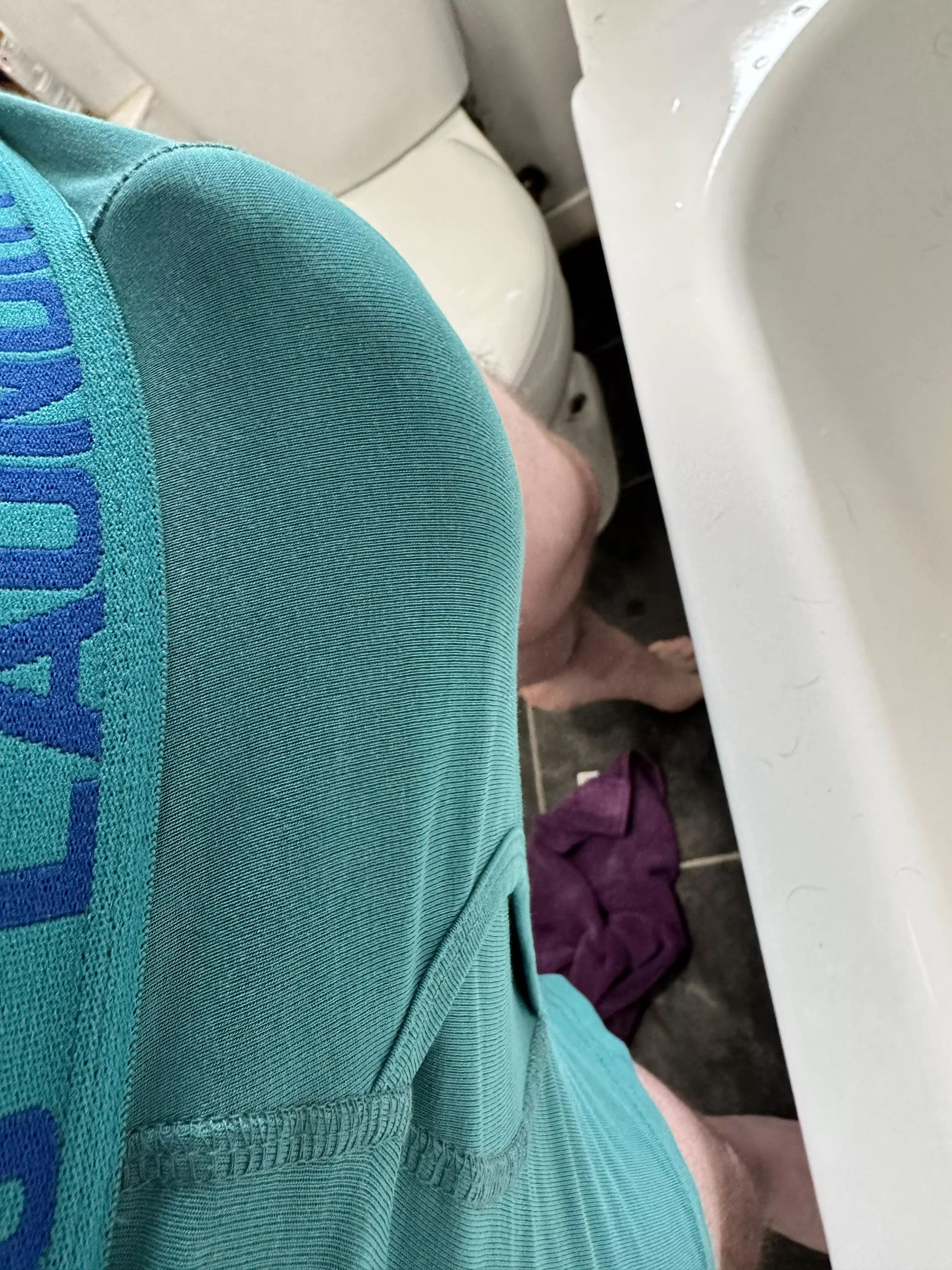 Morning bulge in boxer with hard dick sticking out .