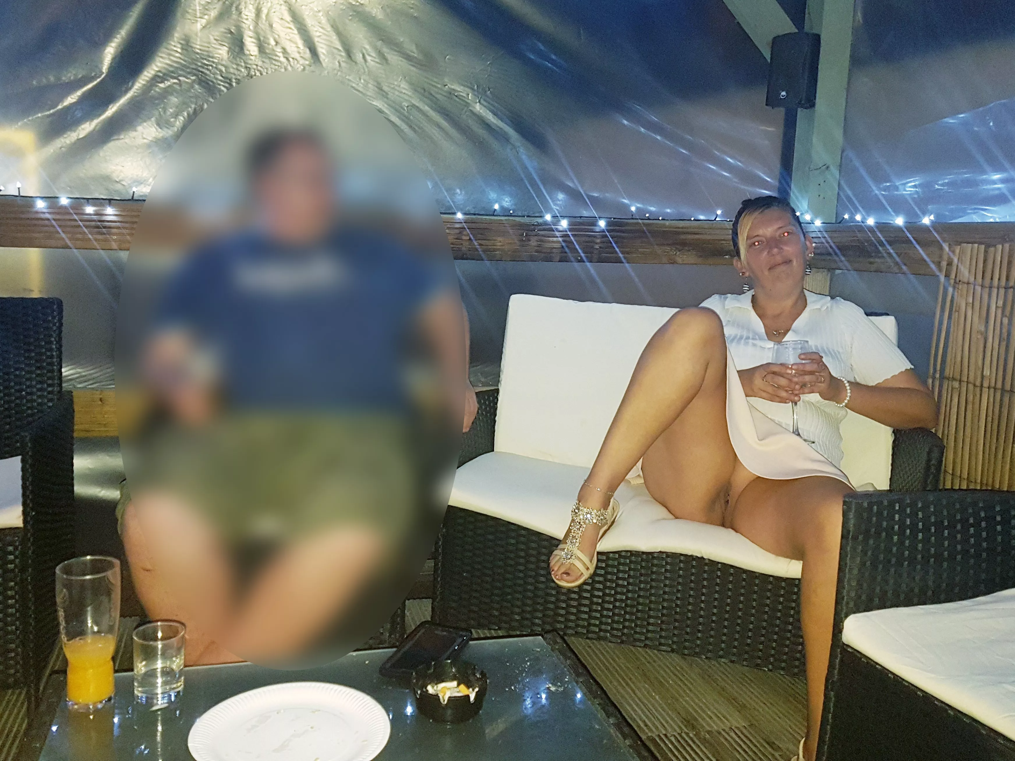 oops, in my local bar, i think he noticed i had no panties on! Maybe i should not have pushed it and lifted my leg up!