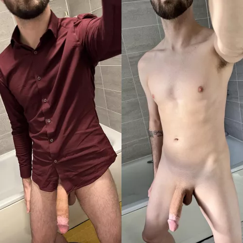 Shirt on or off whilst we fuck in front of your husband/bf?