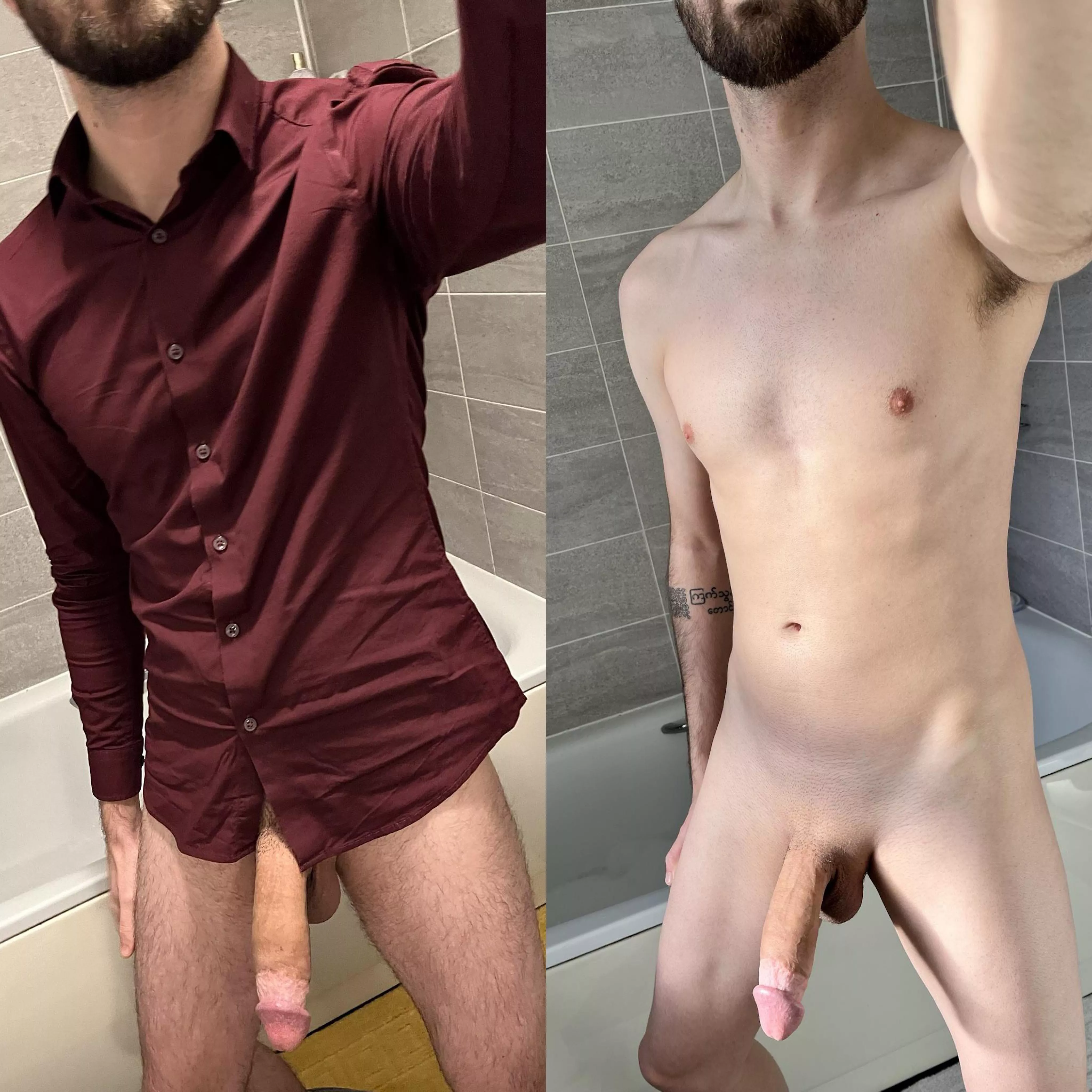 Shirt on or off whilst we fuck in front of your husband/bf?