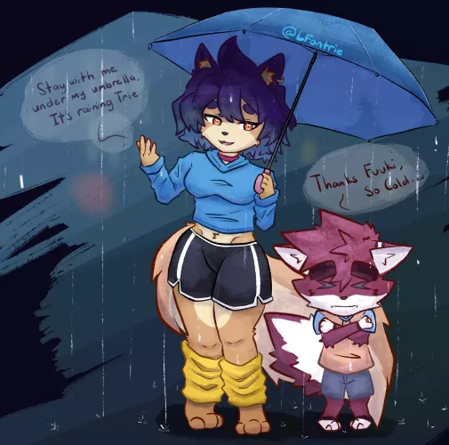 Under the cold rain. [ For an Art Trade with u/FuukiArt ] ( Art by Me, LFontrie )