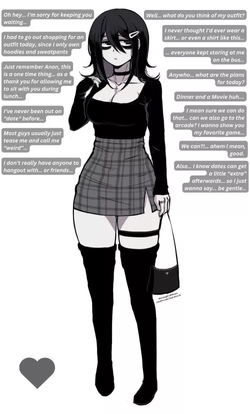 Asking out the goth girl [Goth] [Shy] [Implied] [Thicc Thighs] [Cute] Artist: Centi (Pixiv)