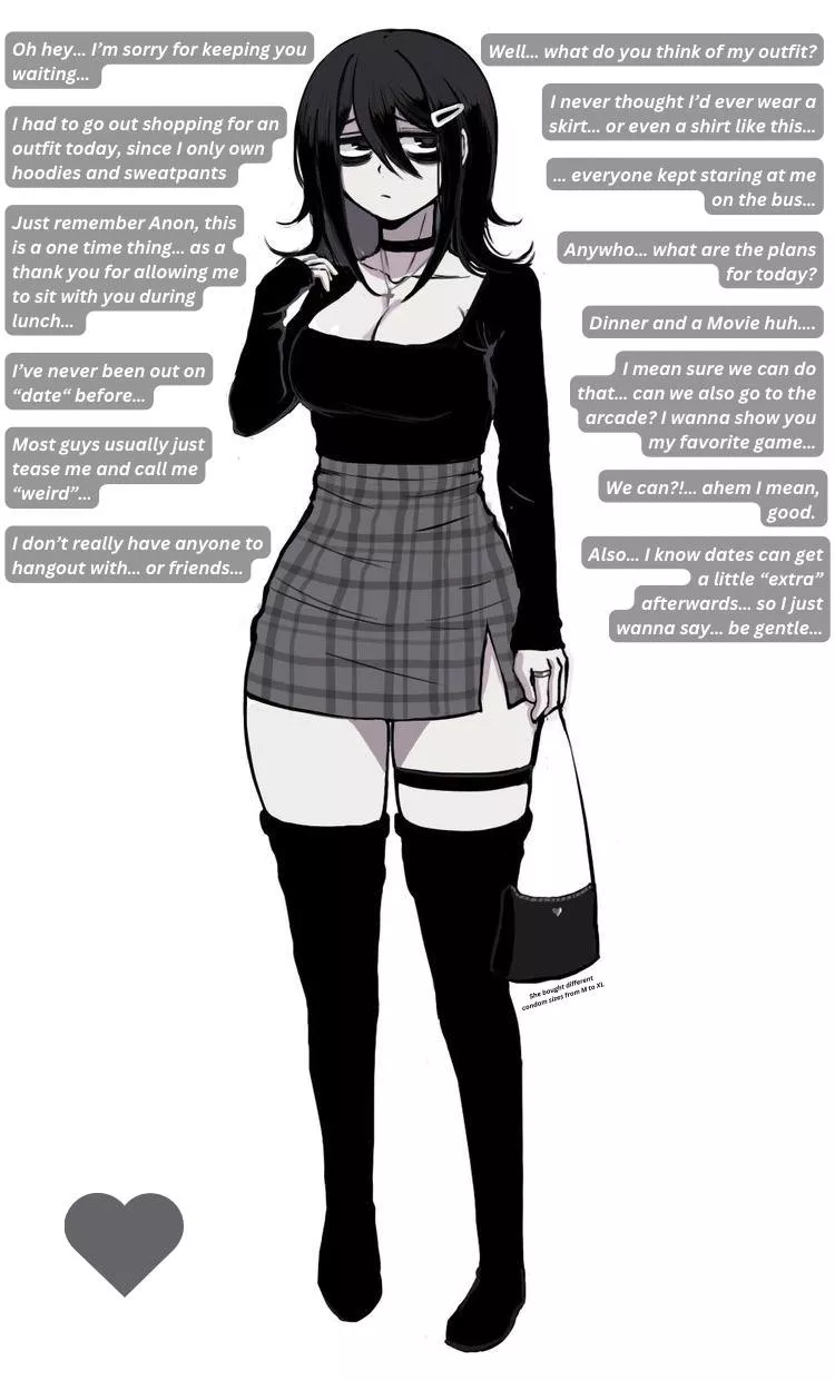 Asking out the goth girl [Goth] [Shy] [Implied] [Thicc Thighs] [Cute] Artist: Centi (Pixiv)