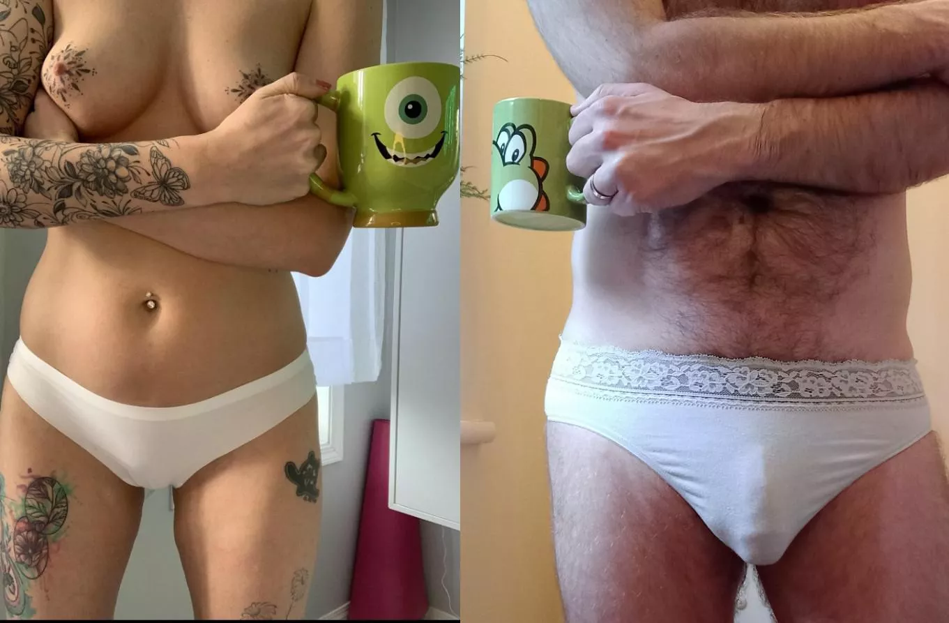 Coffee date today with the gorgeous u/good-vibes-living. Dress code: white cotton knickers. Mikey also got to meet Yoshi!! ☕☕😃😃