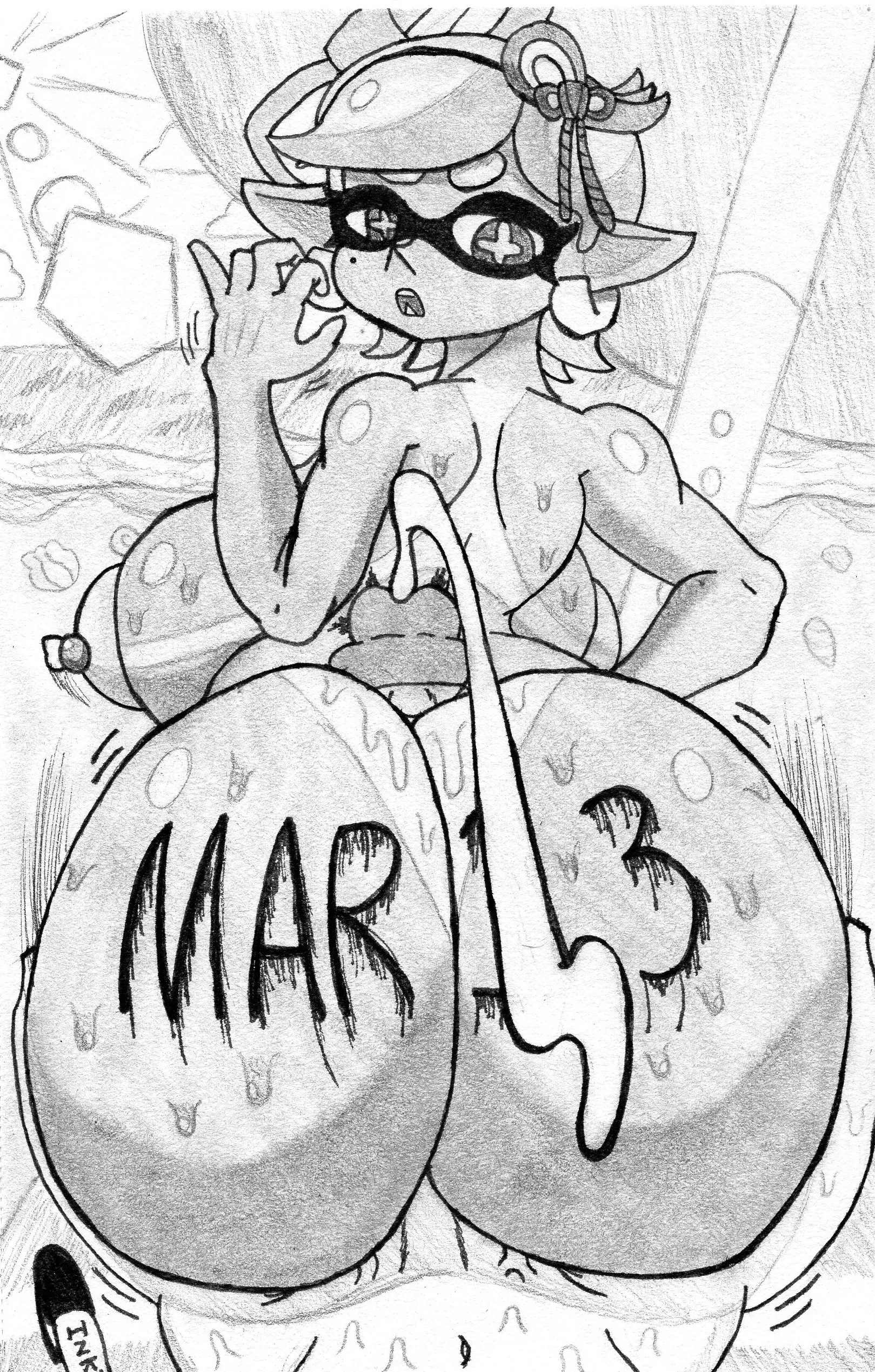 My Drawing for Mar13 Day of Marie giving an assjob on the beach!