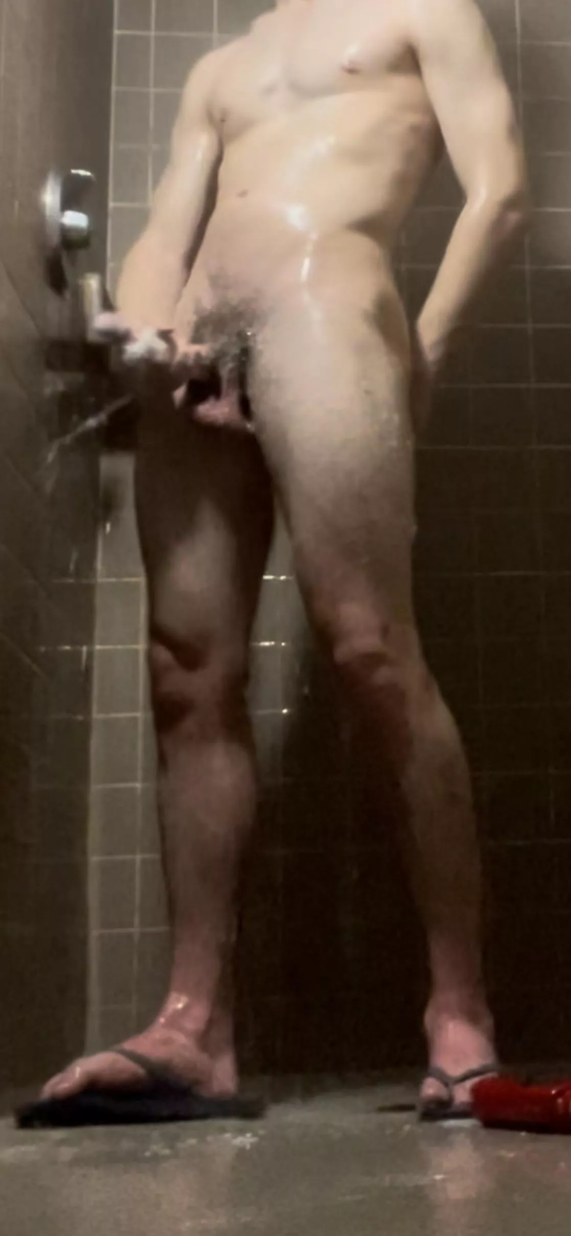 Stroking my fat cock in the shower - message me if u wanna see more 😈