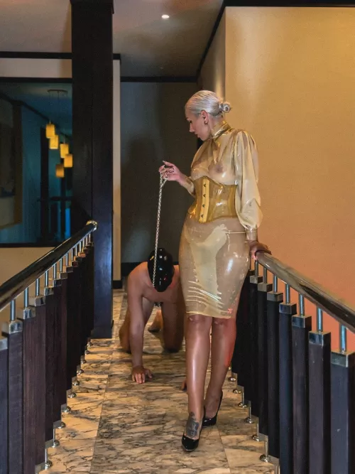 Walking the dog, waiting for U-rain and precipitation in the form of my spit [domme]