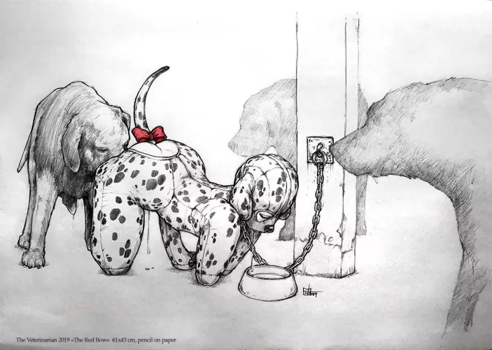 Helpless girl in a bitchsuit put outside for breeding