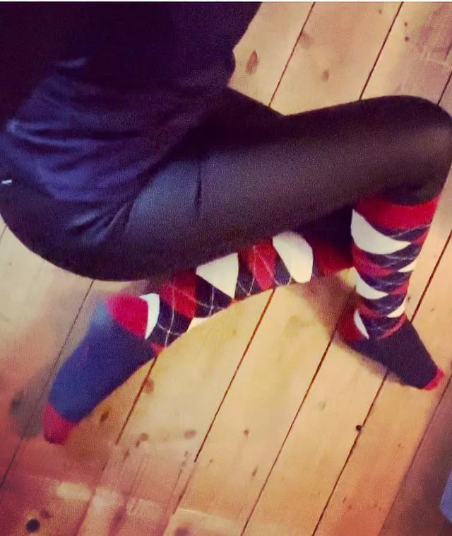 I wear long socks everyday with my riding breeches. Today it’s Argyle….[Female]