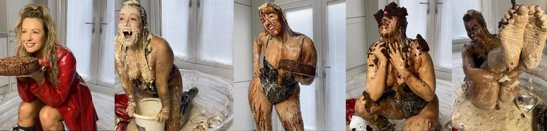 She had a nice chocolate cake to ruin, but decided to cover herself in other food first!