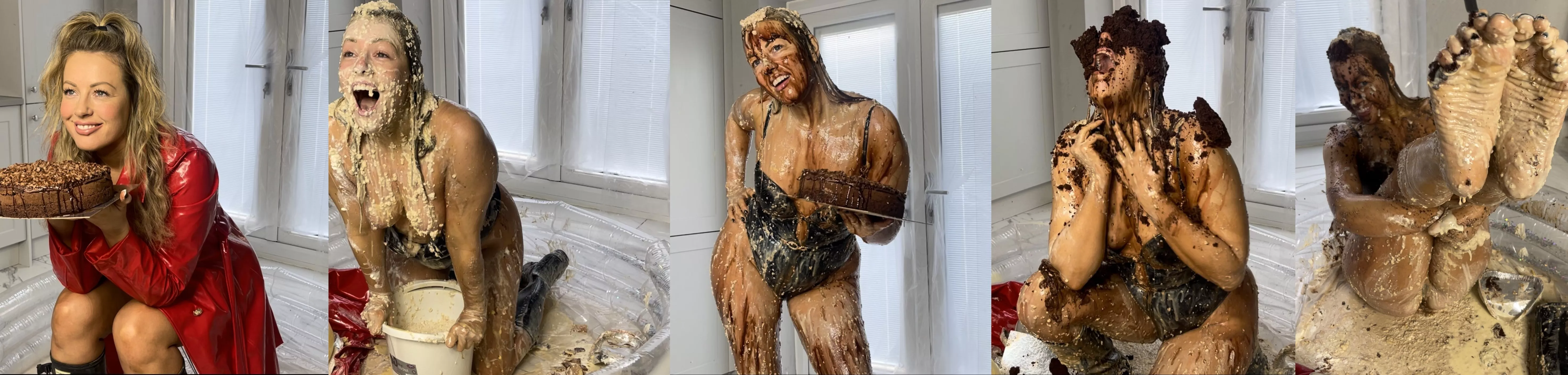 She had a nice chocolate cake to ruin, but decided to cover herself in other food first!