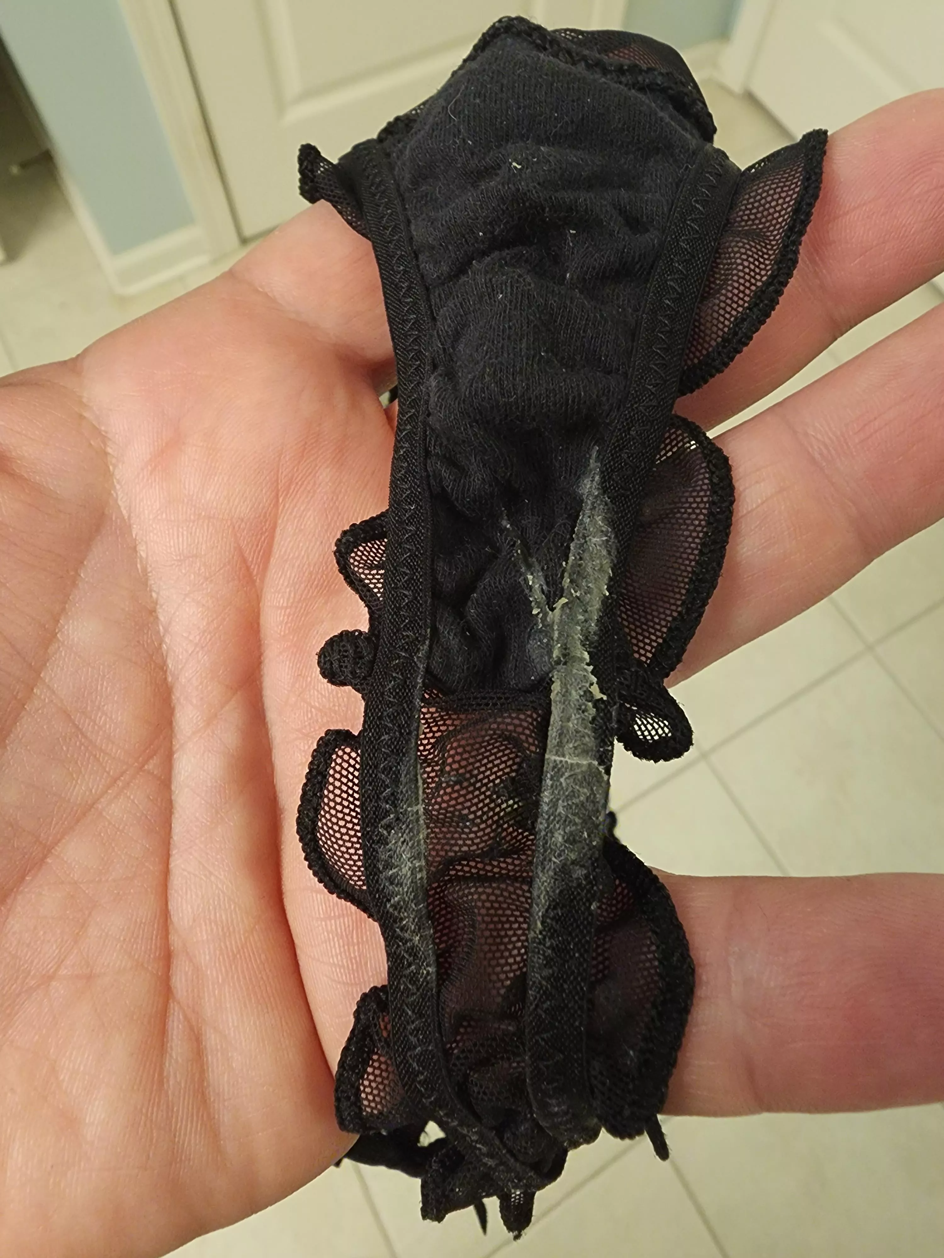 Hubby found my cum filled panties from last night, in the hamper. He didn't even ask what happened. He just knows I'm a naughty wife! 😈