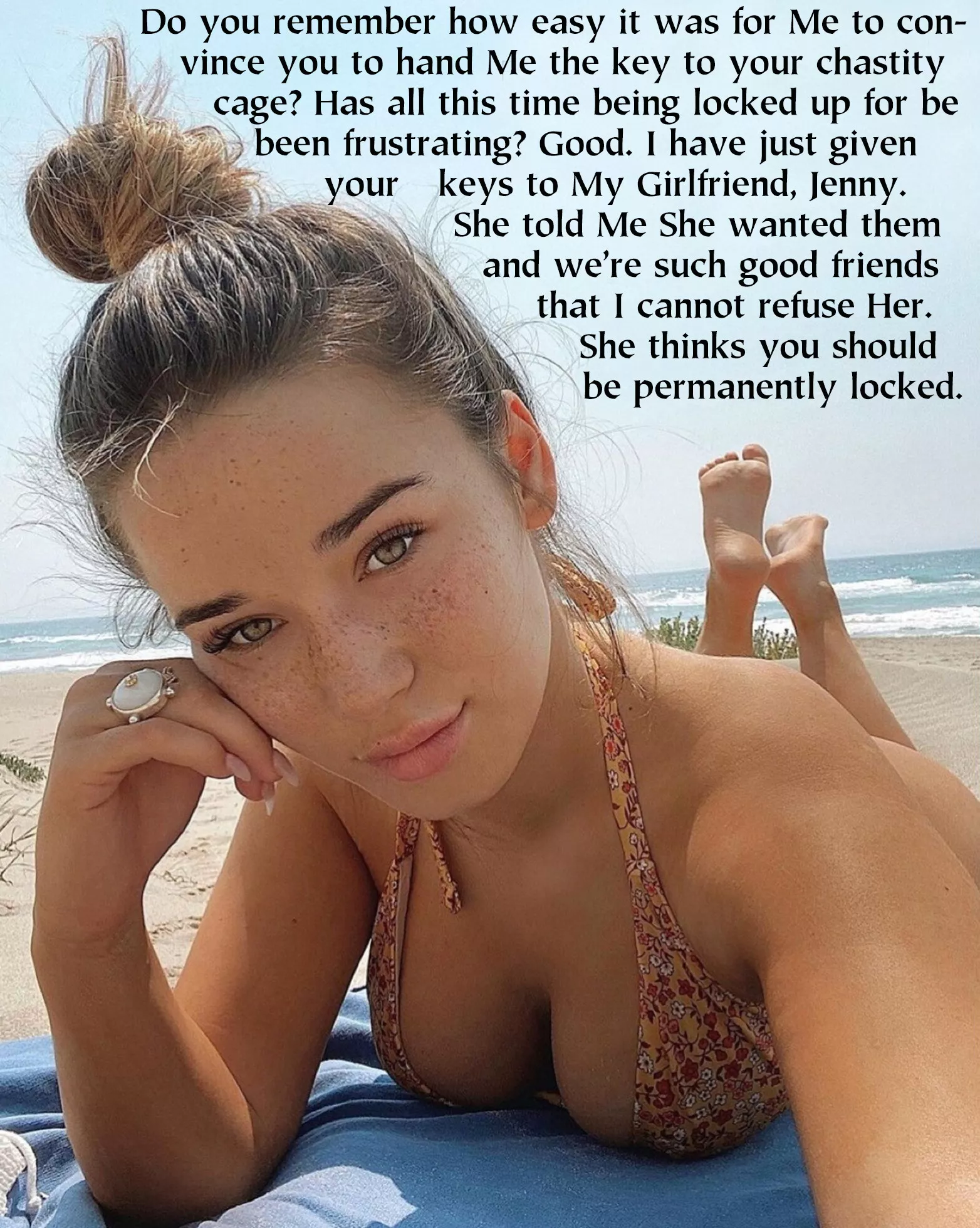 Jenny has never gotten along with you. In fact, She has always held a strong dislike for you. Then, Jenny found out you were locked in chastity…