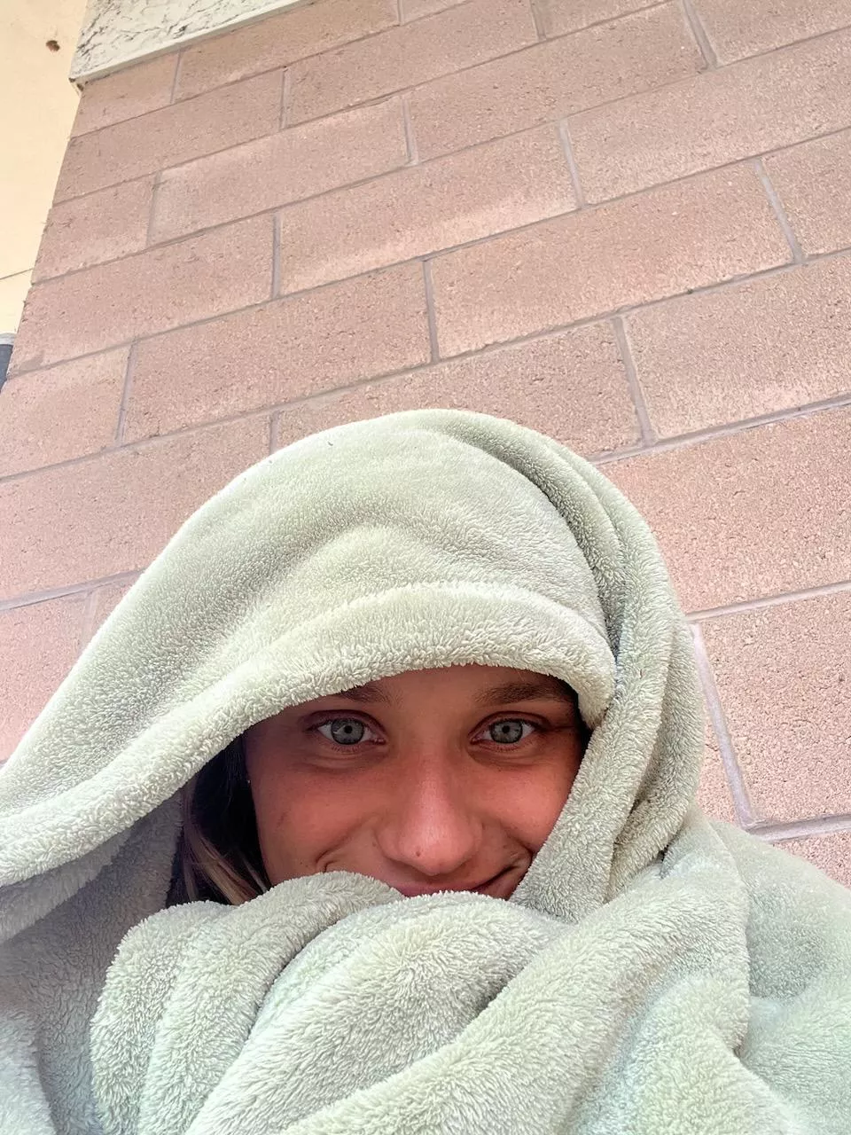 My friend in a blanket on a cold day at work [oc]