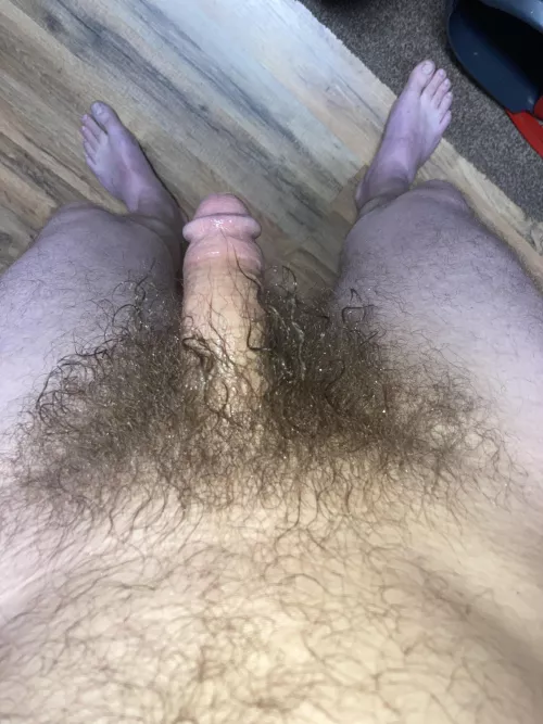 My pubes wet from jerking with spit ✊🏻💦