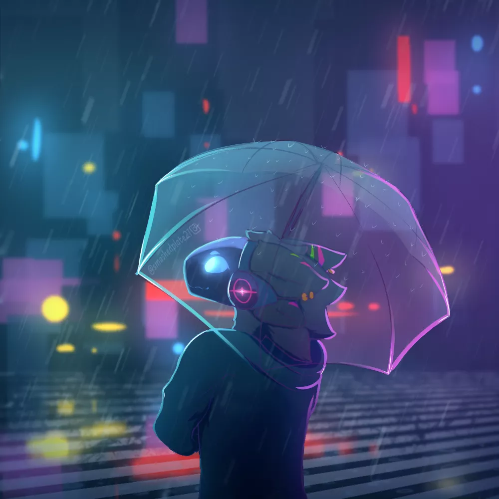 Nova enjoying the rain [art by me]