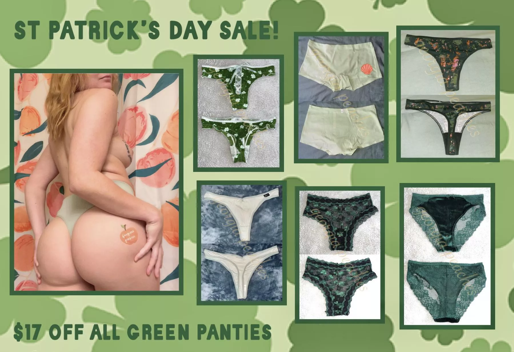 🍀ST PATRICKS DAY SALE🍀 all green panties $17 off until the end of the week 🍀 worn 2 days 🍀 orgasms 🍀 fetish friendly add ons available 🍀 [US] shipping/tracking info! [PTY] [SELLING] message me here or on kik: georgiaa.peachess