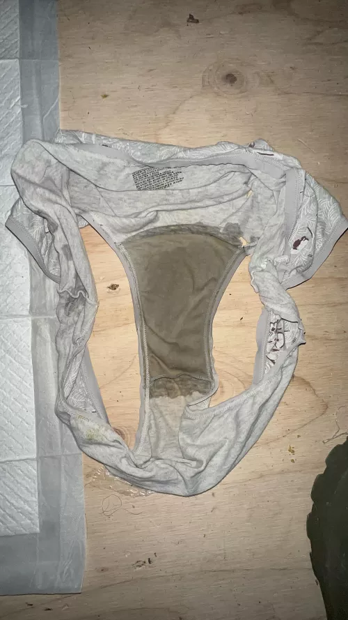 Wifey’s panties after she wet herself for me (vid is on our page 😉)