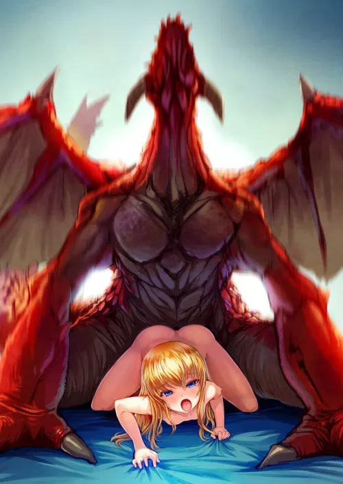 Cute blonde babe taking a huge dragon dick (bosshi)