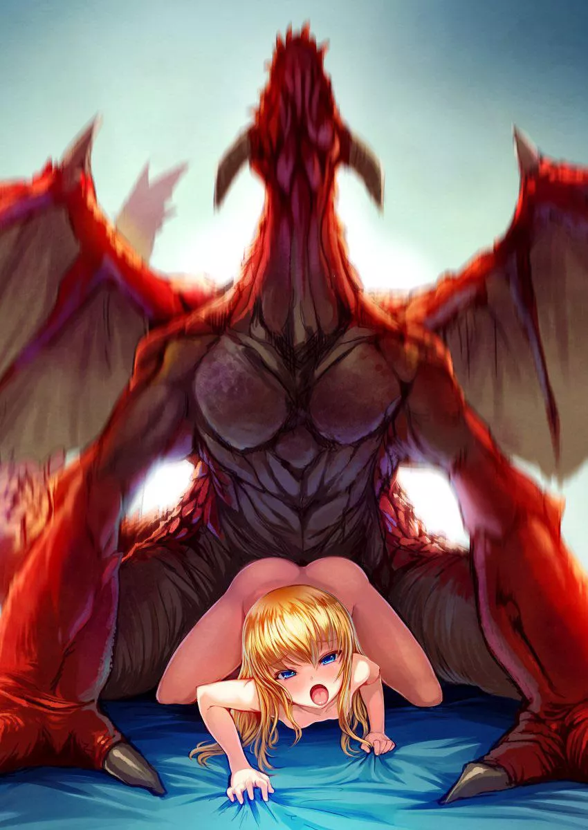 Cute blonde babe taking a huge dragon dick (bosshi)