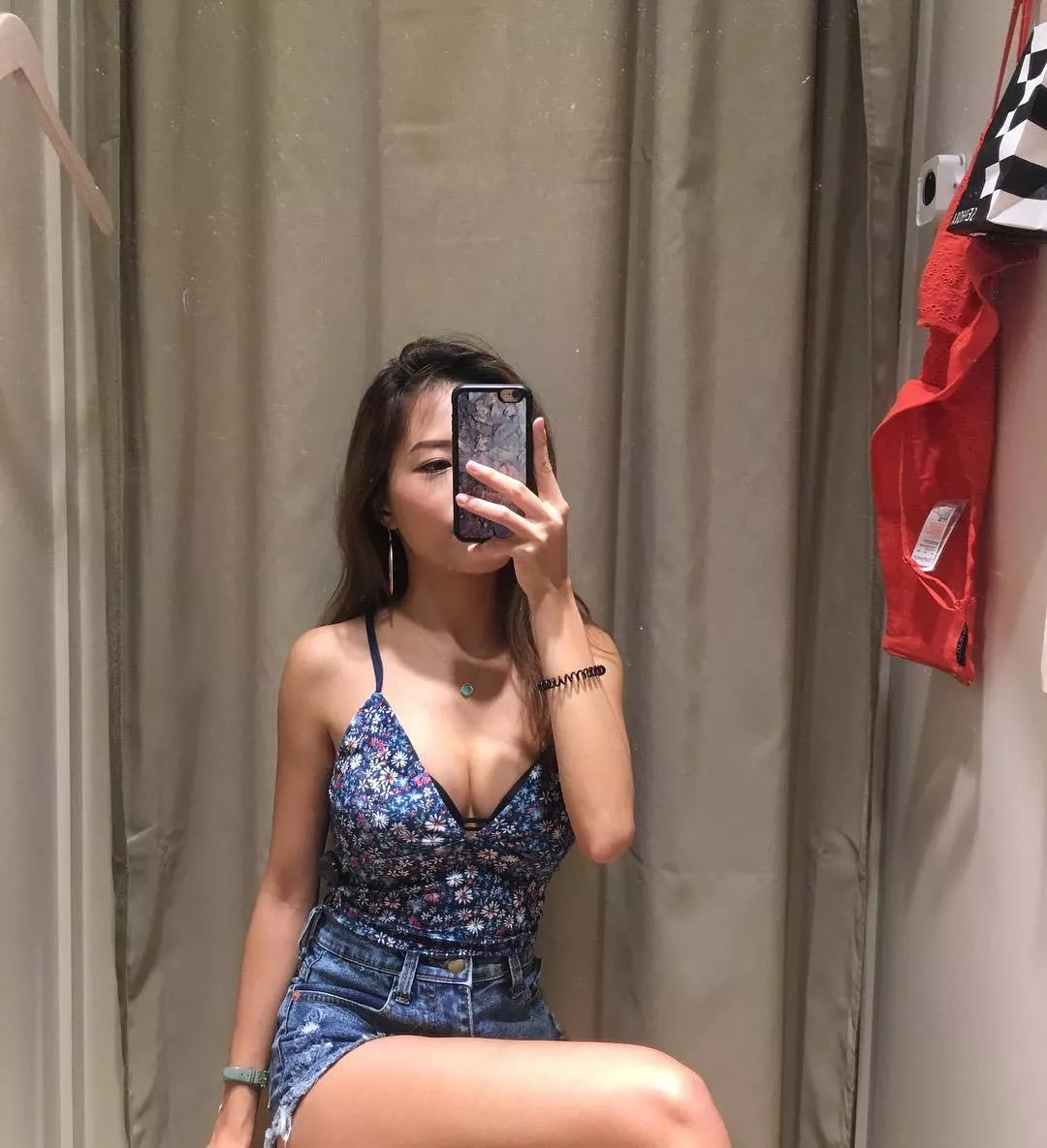 Selfie with cleavage showing