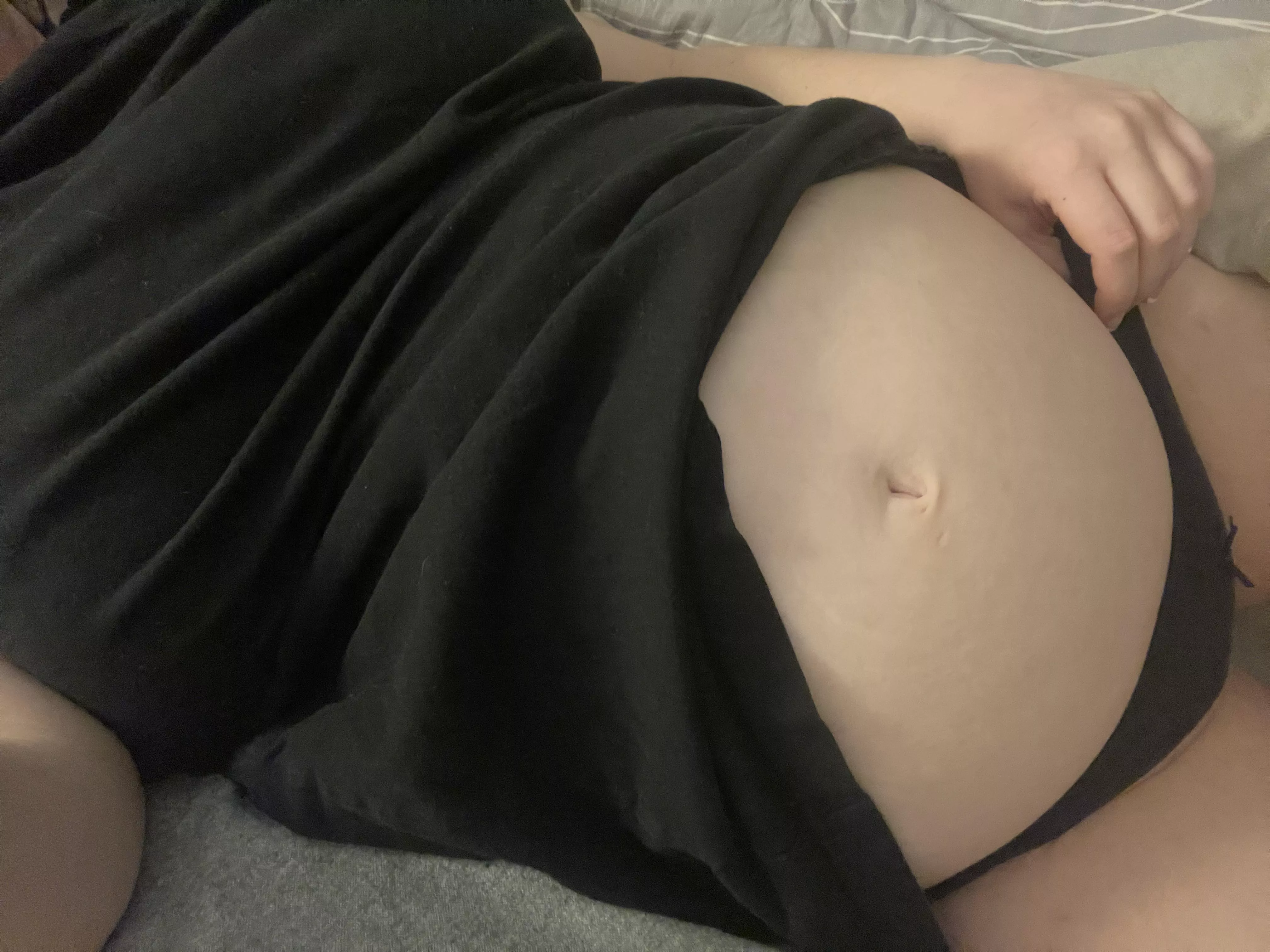 Universal Pregnancy Uniform: Oversized T-Shirt and Panties.👙 Which would you take off first? 😈