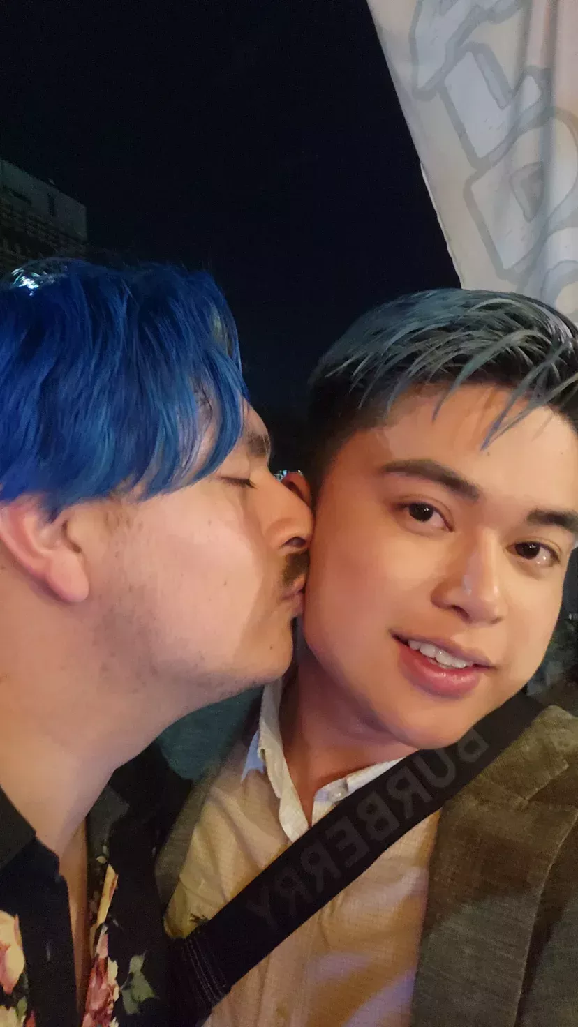 Hubby giving me a kiss on my 22nd birthday