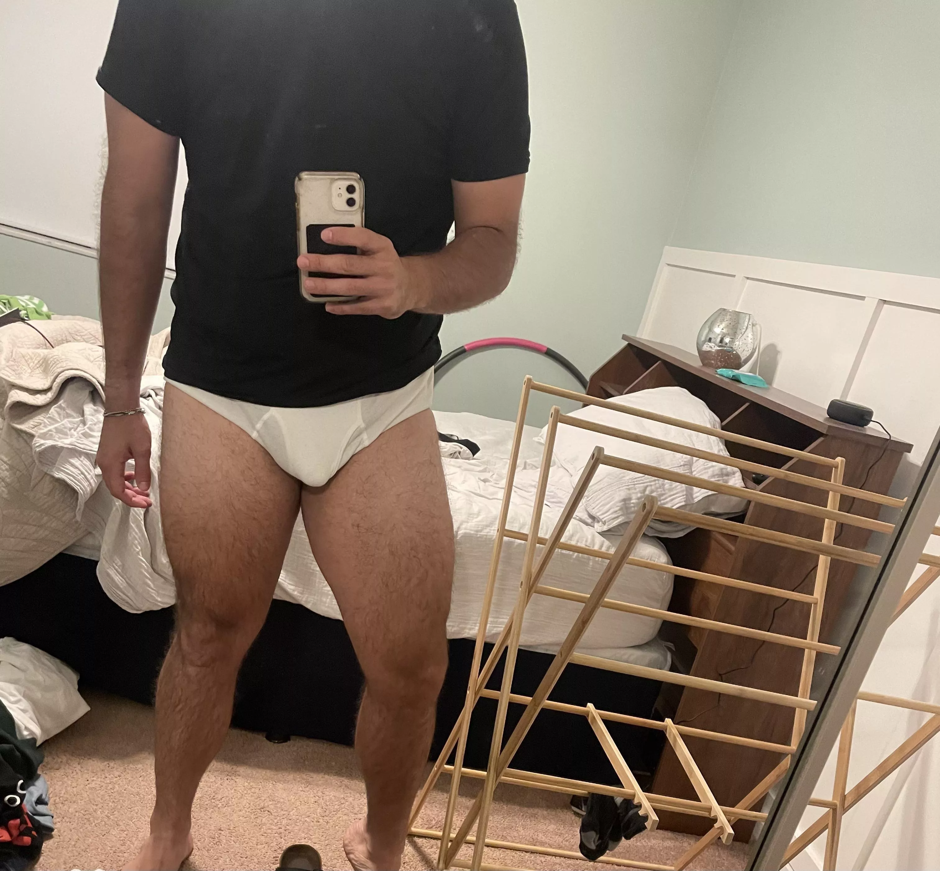 Black shirt and white Calvin’s :)