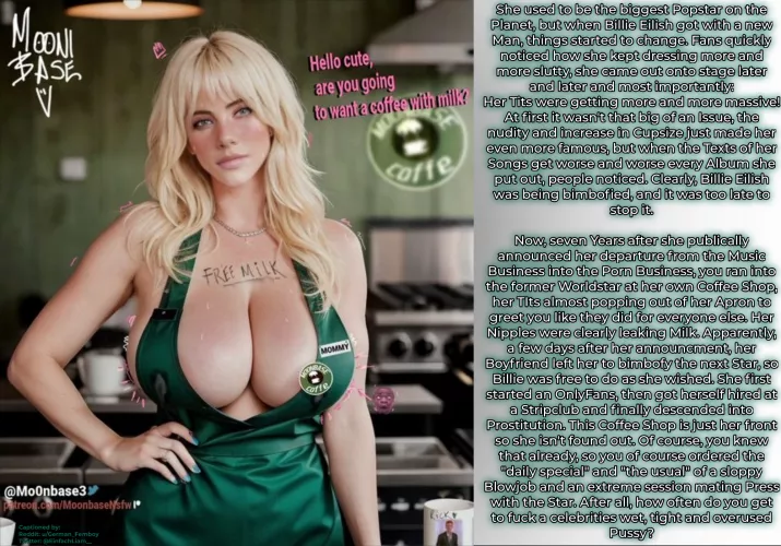 Even Stars can fall far~ [Billie Eilish] [Bimbofied] [Prostitution] [Bimbo] [Public] [Cleavage] [Slutty] [Lactation] {Art by: Mo0nbase3}