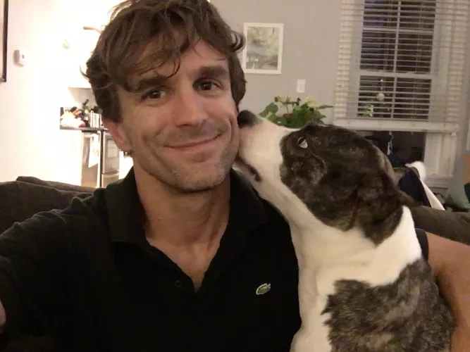 Good dog, happy guy. I posted this some time ago but took it down because I felt nervous and shy. Here I am with a sweetie.