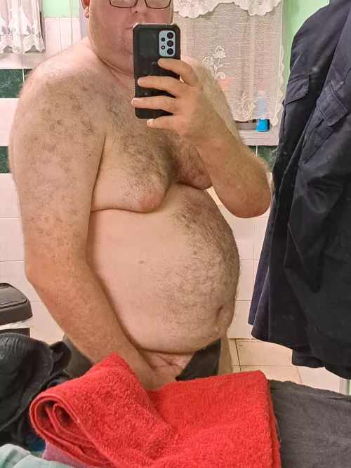 Home from work shower time.