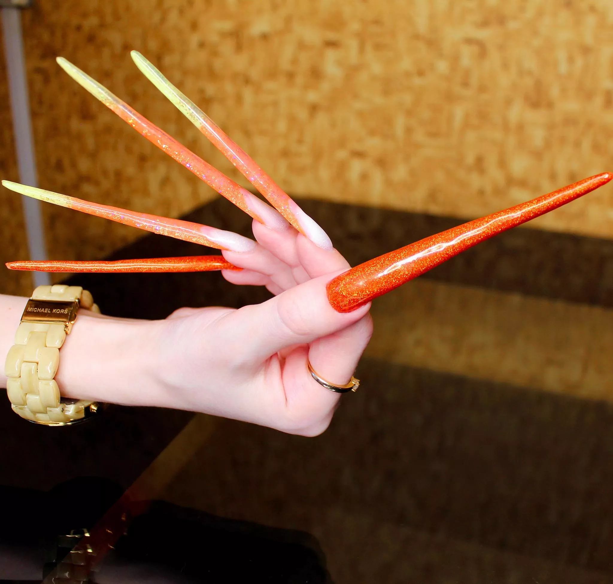 New long orange pointed nails🧡