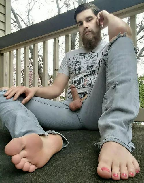 Pink Toenails and Dick Out on Porch