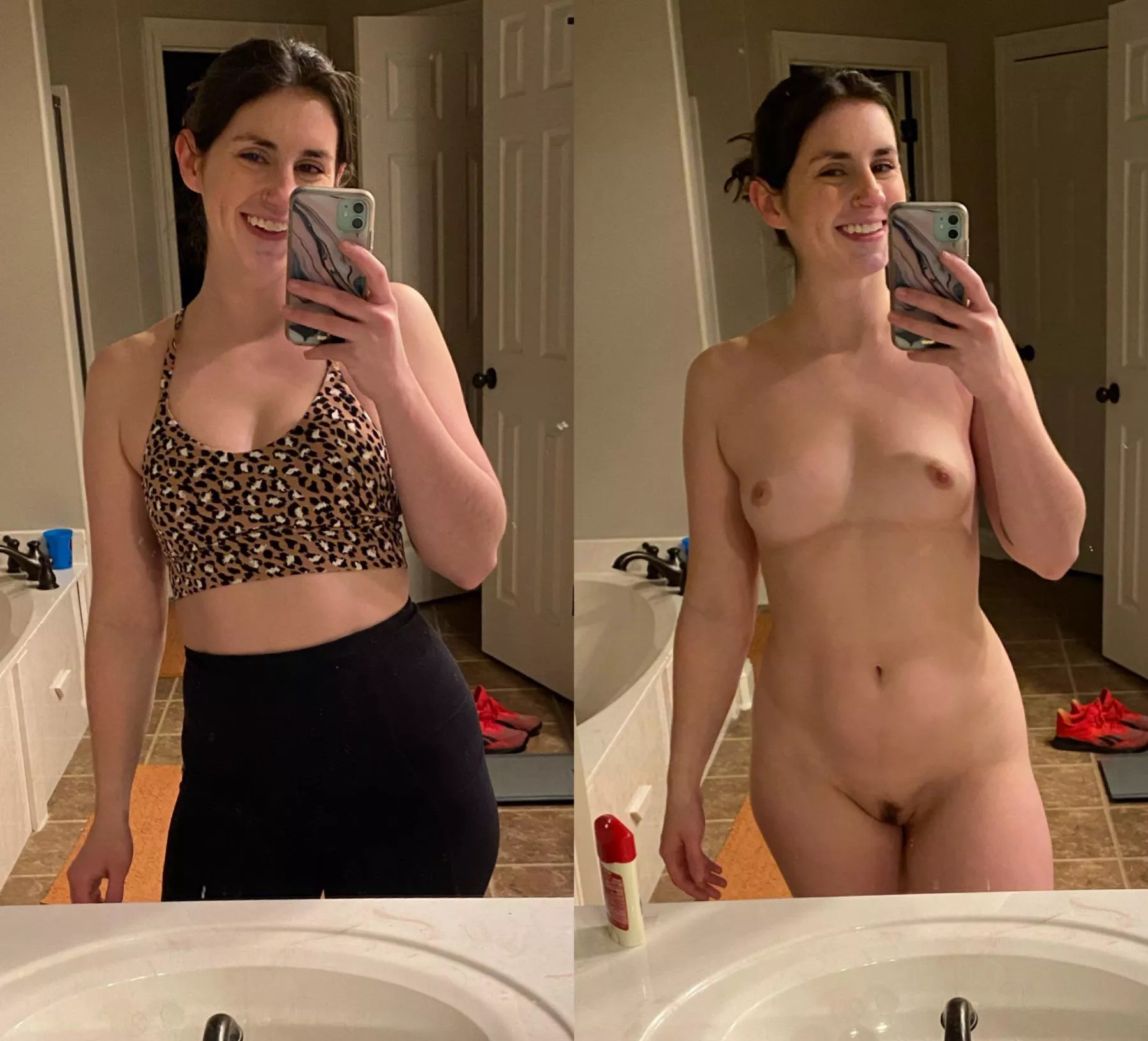 After my sweaty workout this morning.