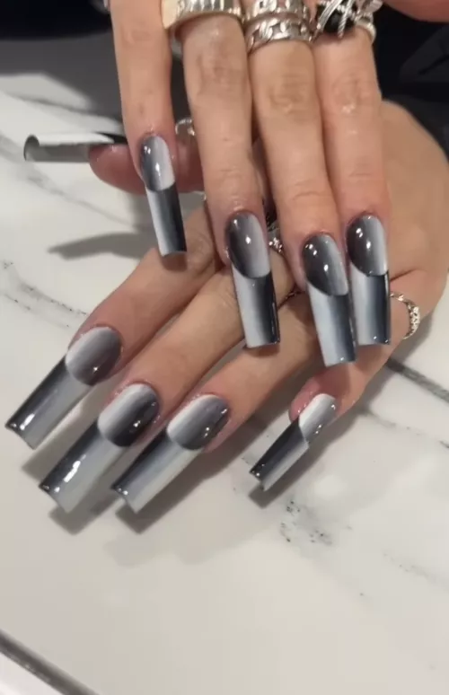 Black and white ombre inverted French tips